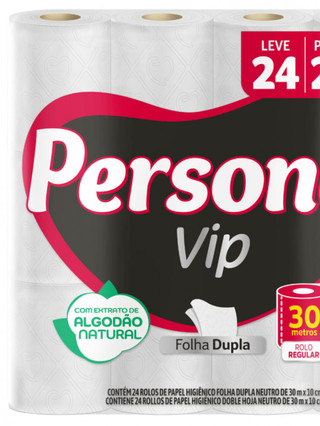 Papel Higiênico Neutro Personal VIP Compacto 30m 24 Rolos Toque Macio Fibras Naturais