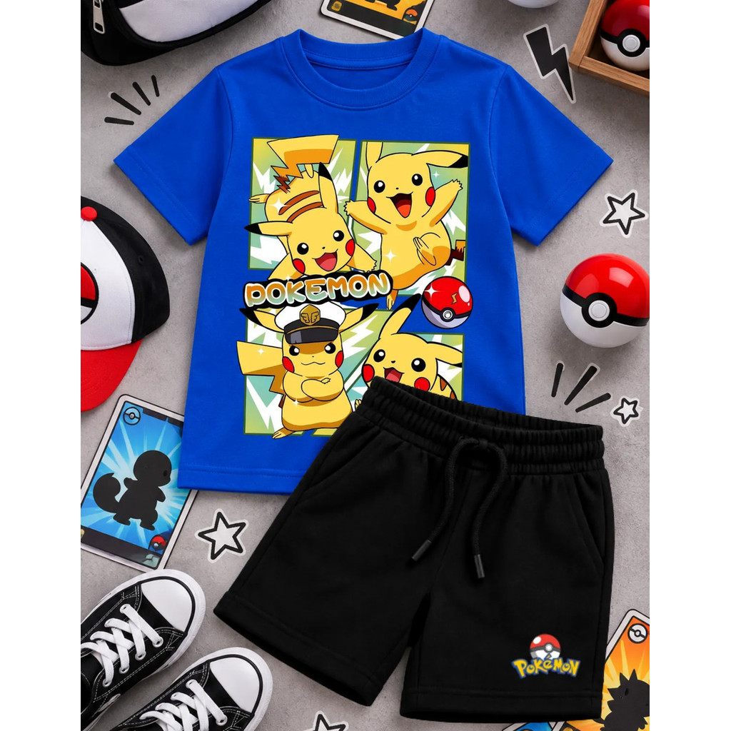 Conjunto Pokémon Pikachu Camiseta E Bermuda Infantil
