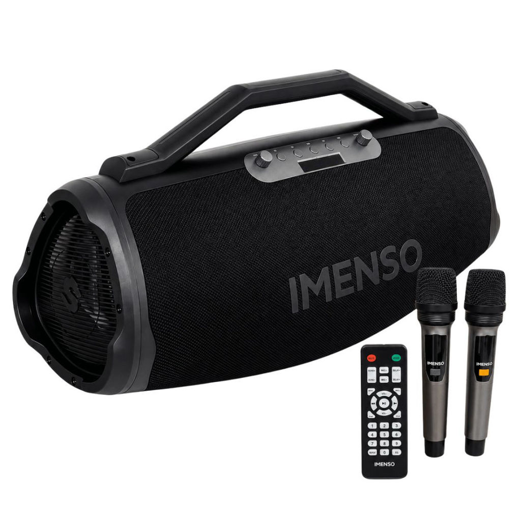 Caixa de Som Bluetooth Imenso IMS-X75 200W RMS 9000mAh 2 Microfones Sem Fio Karaokê Portátil para Festa com Controle