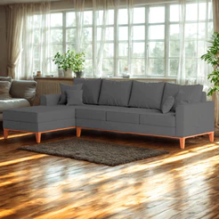 Sofá 4 Lugares Beny com Chaise Esquerdo Suede Cinza