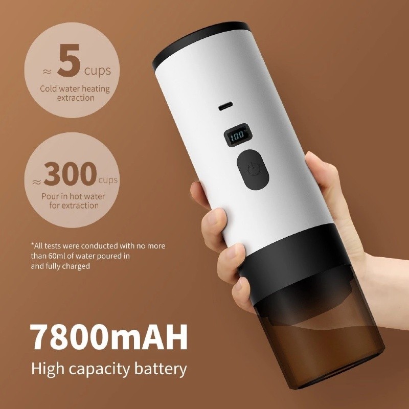 Cafeteira Portátil Elétrica Espresso com Display de Temperatura, Recarregável USB para Viagem