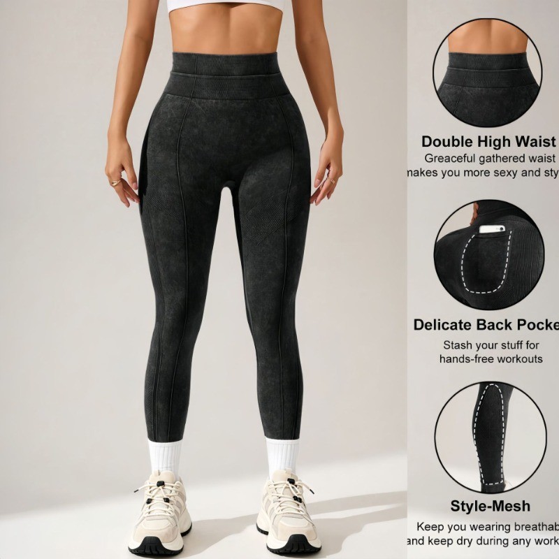 Sem costura areia lavagem calças de Yoga cintura alta Hip Lift calças magras correndo esportes Fitness calças magras Leg