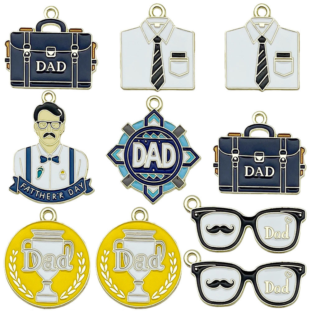 Novo óleo gotejamento dia dos pais camisa branca maleta óculos pingente diy artesanal chaveiro jóias acessórios a