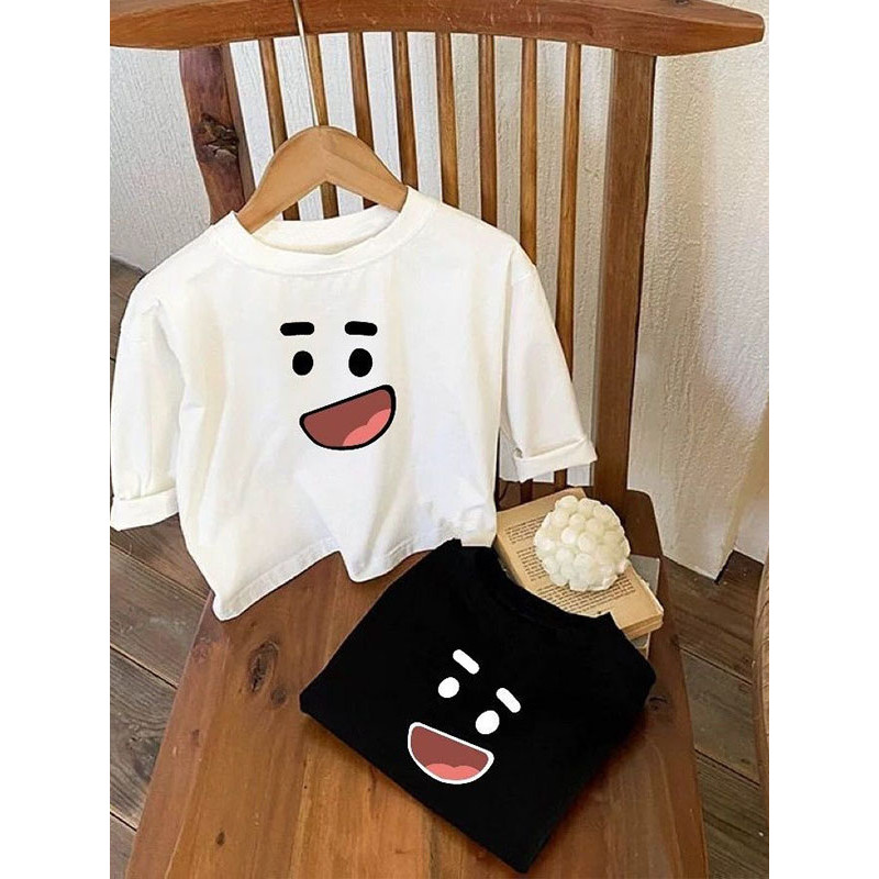 100% algodão crianças primavera outono manga comprida camiseta Casual topo 2026 novo estilo bebê dos desenhos animados i