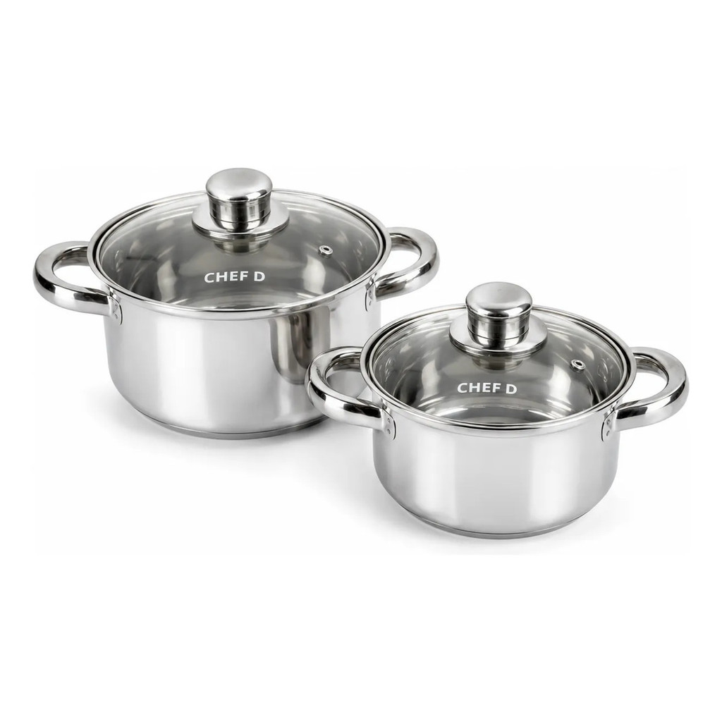 Kit Panelas Inox Caçarola Fundo Triplo Tampa Vidro Temperado Indução Gás 1,5L 2L Dia a Dia