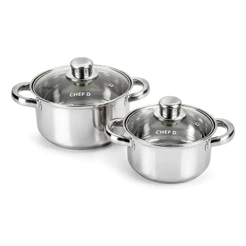 Kit Panelas Inox Caçarola Fundo Triplo Tampa Vidro Temperado Indução Gás 1,5L 2L Dia a Dia