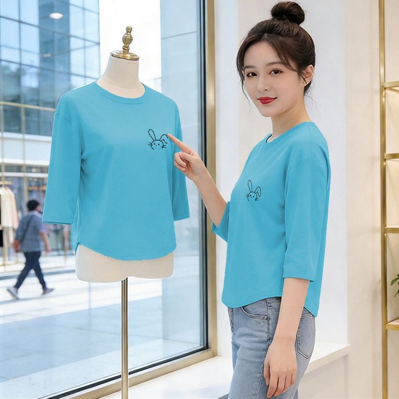 Contra retiro comércio exterior High-End manga de três quartos dos desenhos animados impresso topo feminino verão moda m