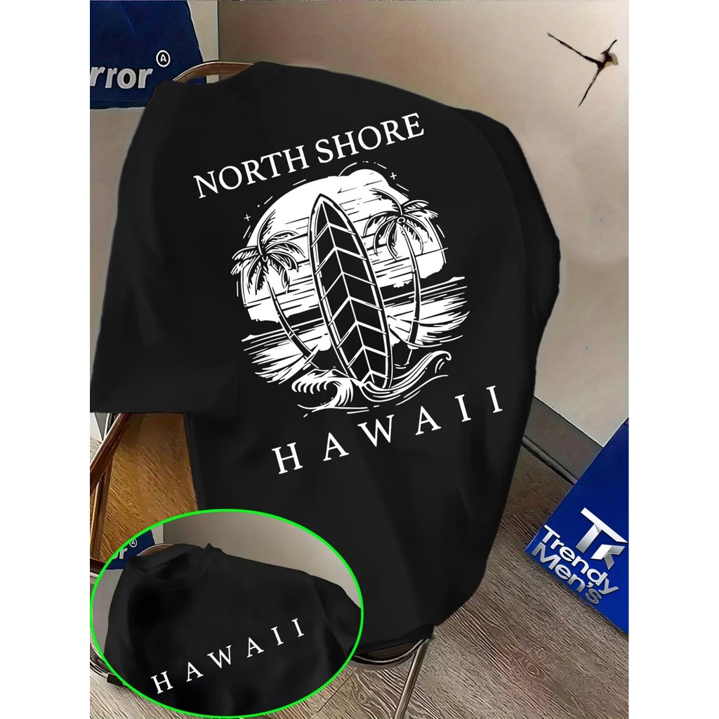 Camiseta Estampada Unissex Masculina Feminina Casual Confortável Camiseta Masculina Gráfica North Shore Hawaii - Design