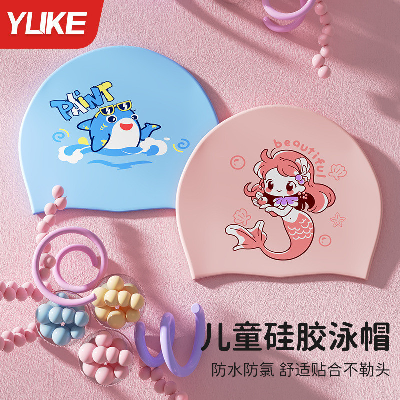 Crianças novo estilo dos desenhos animados impresso impermeável confortável não-estrangulamento Silicone touca de nataçã