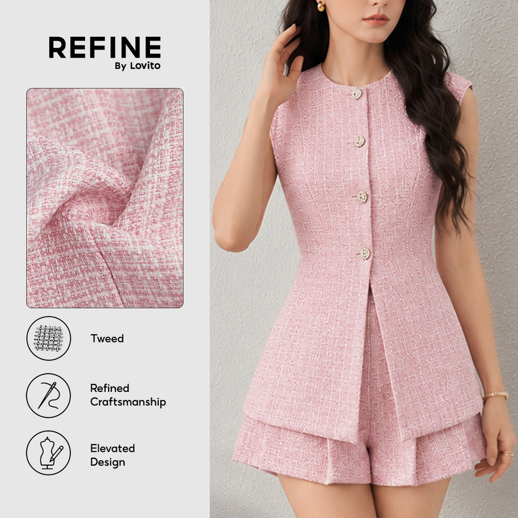 (Refine by Lovito) Tops ou Calças Elegantes Jacquard com Botão e Bolso Falso para Primavera/verão Rosa coletes Trabalho LR35E033