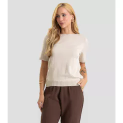 Blusa Feminina Manga Curta Lisa Em Tricot Dianna Bege