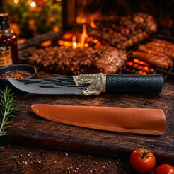 Faca Dragão Churrasco estilo Artesanal Aço Inox Picanheira Profissional Afiada Cozinha Carnes Cabo Texturizado Preto