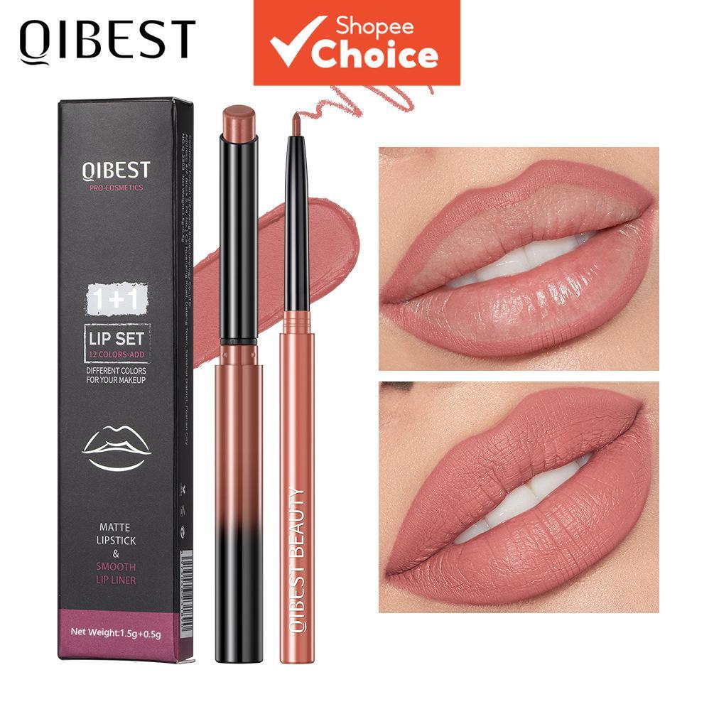 QIBEST Conjunto De Batom Fosco 2 Em 1 , 12 Cores , Cobertura Completa , À Prova D'água , Resistente Ao Suor De Transferê