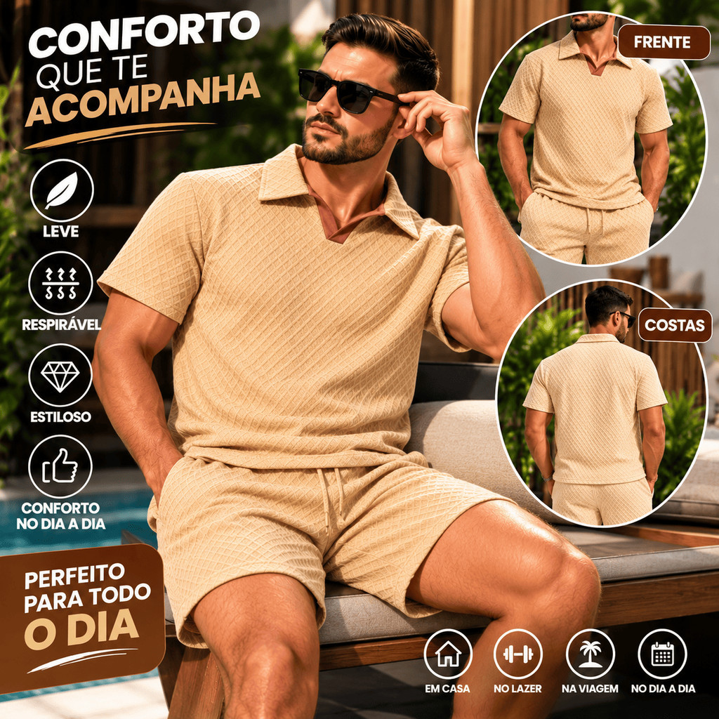 Conjunto Masculino Camisa Polo Com Bermuda Fresca Moda Verão Kit 2 Peças Blusa E Short Calção Masculinos Conforto