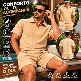 Conjunto Masculino Camisa Polo Com Bermuda Fresca Moda Verão Kit 2 Peças Blusa E Short Calção Masculinos Conforto