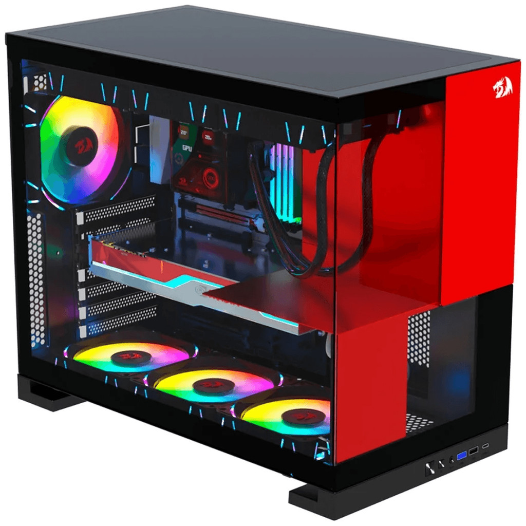 Gabinete Gamer Redragon Eternal, Mid-Tower, Lateral de Vidro, Aquário, Preto e Vermelho, CA-612BR