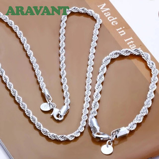 Conjunto de colar e pulseira Aravant em prata 925 com cordão de cânhamo de 4 mm, joias modernas para homens e mulheres M