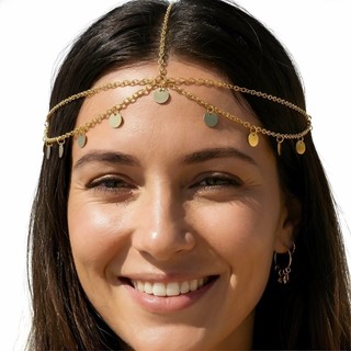 Metal dourado borla cabeça corrente lantejoulas corrente de cabelo europeu americano festa acessórios para o cabelo femi