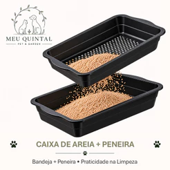 Caixa de Areia Higiênica para Gatos Com Bandeja e Peneira Preta Escolha sua Variação
