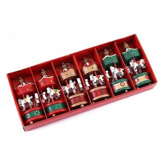 6pcs Decoração de Natal Mini Carrossel Cavalo Pingente Enfeites Xmas Crianças Partido Brinquedos Presentes de Ano Novo