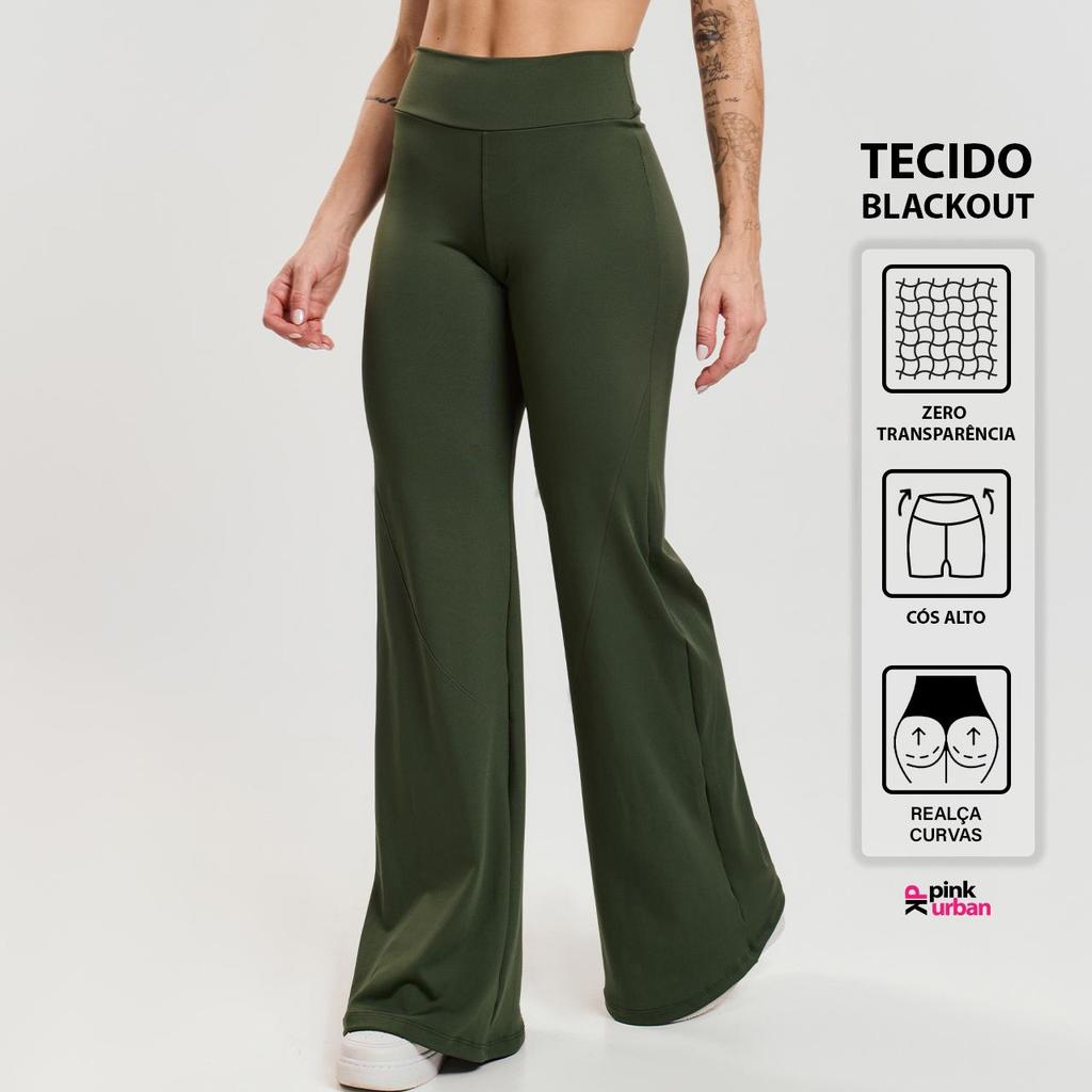 Calça Legging Fitness Wide Leg Pantalona Feminino Blackout Bailarina Zero Transparência Cós Alto Confortável