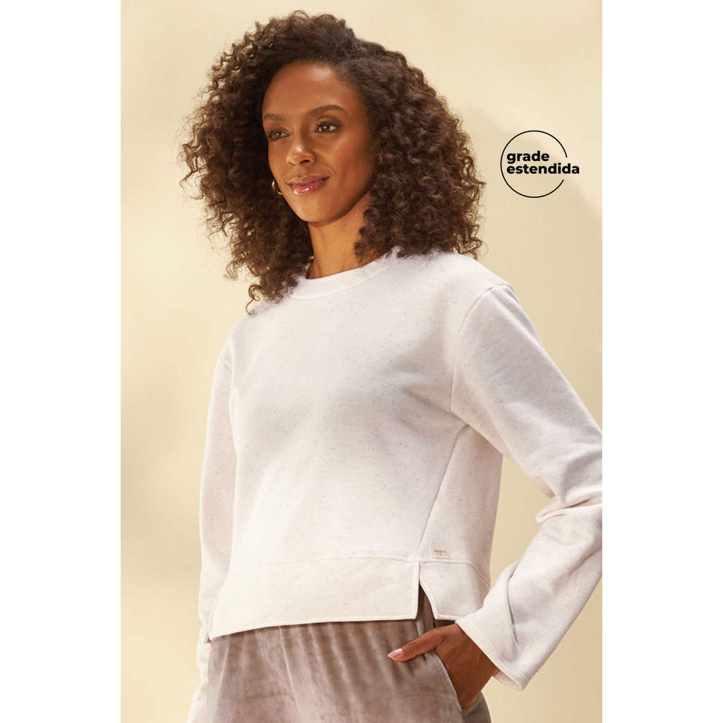 Blusão Comfy Feminino Moletom Linho Marialícia Bege