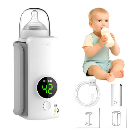 Aquecedor de Mamadeira Portátil Recarregável USB 5200mAh, 6 Níveis de Temperatura, Display Digital para Bebês