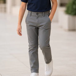 Calça Infantil Masculina Sarja Bolso Faca Cinza C002 NOVIDADE