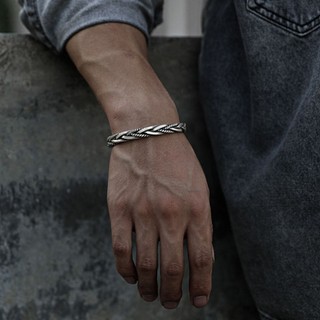 Pulseira De Tecido Geométrico Prateado Vintage – Design Aberto Para Uso Diário Masculino