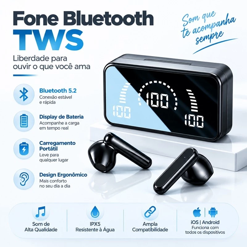Fone S20 M10 De Ouvido bluetooth 5.1 Sem Fio tws Estéreo Com Pod Carregador Power Bank Voltikk