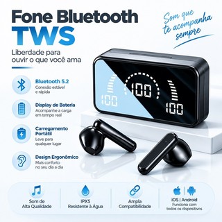 Fone S20 M10 De Ouvido bluetooth 5.1 Sem Fio tws Estéreo Com Pod Carregador Power Bank Voltikk