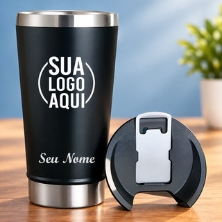 kit 6 copos térmicos personalizados tampa abridor de garrafa copo térmico de time inox