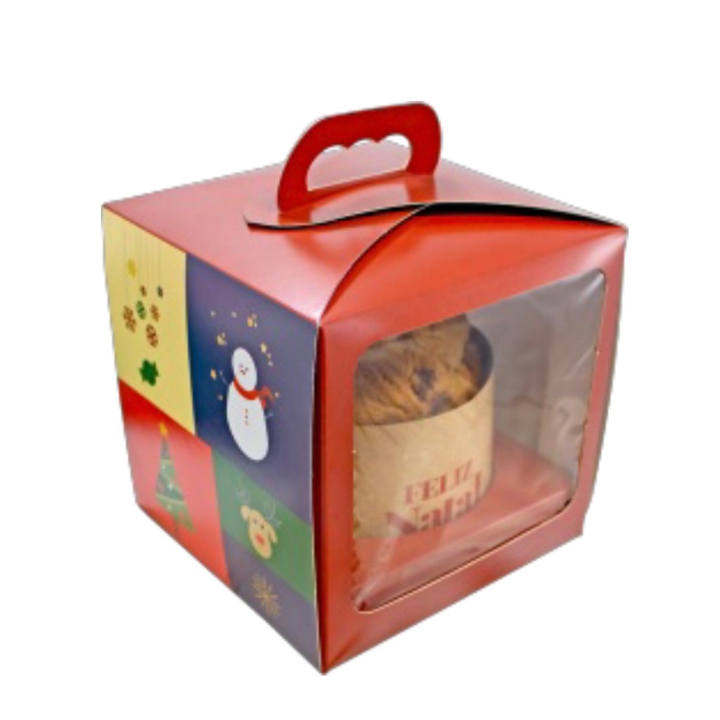 5~25 CAIXA PANETONE 500G COM ALÇA E VISOR 16X16X16 3299 MARRY CRISTMAS ( IDEIA NATAL OUTLET ) (CHOCO)