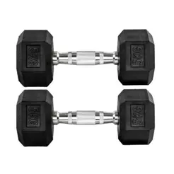 Par Halteres 5kg + 5kg Dumbbell Sextavado Emborrachado Pegada Cromada Gallant (GDb05F3B-Pt)