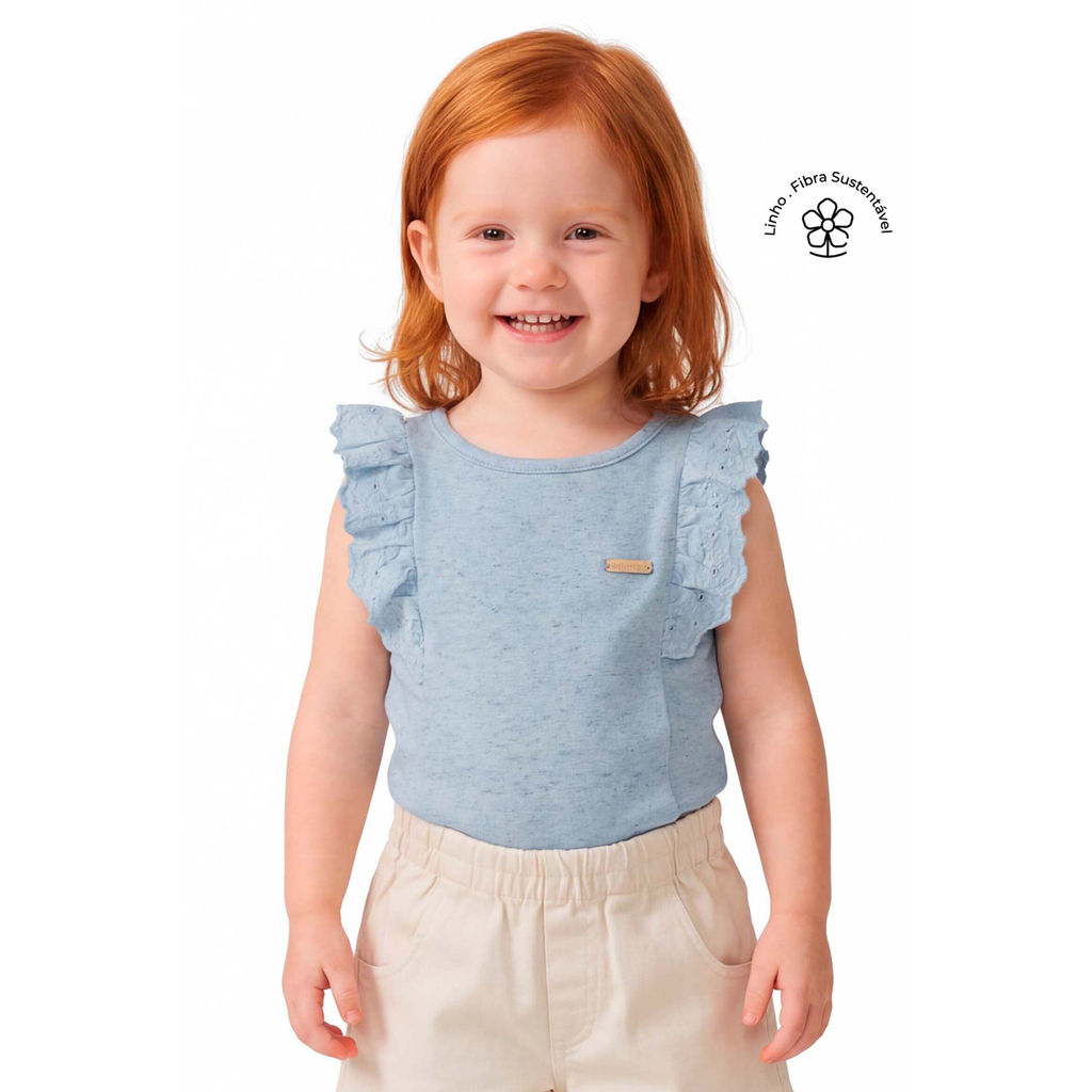 Blusa Infantil Menina Malha Linho Babado Colorittá Azul