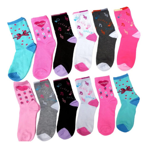 Kit 24 Pares Meias Femininas Cano Médio Estampadas Sortidas 36-41