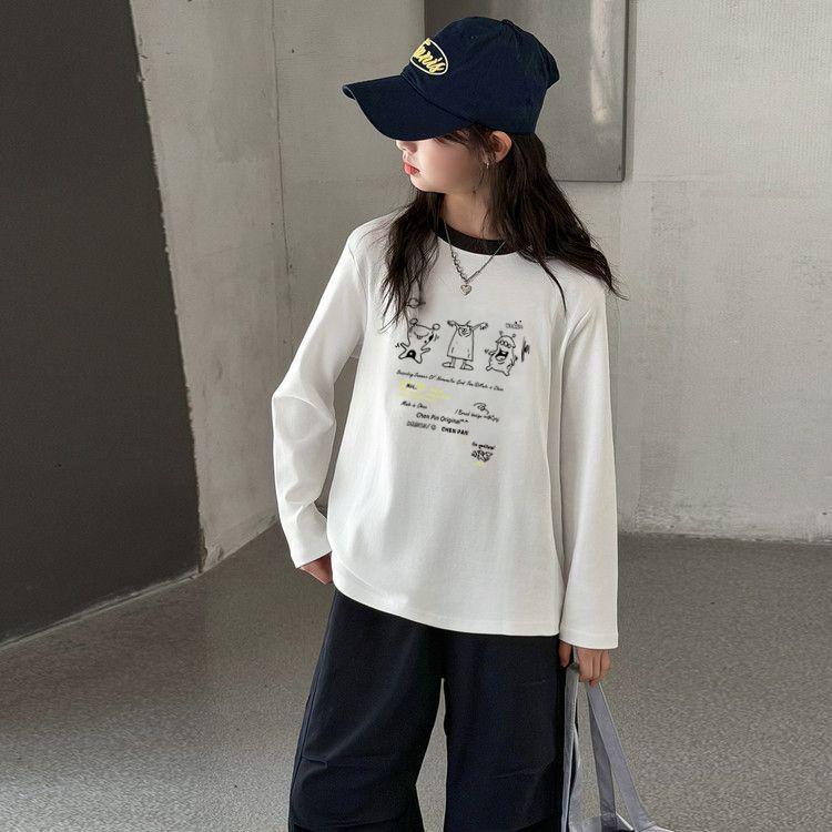 Meninas camisetas de manga comprida 2026 roupas de outono médio grande crianças topos meninas puro algodão camisetas est
