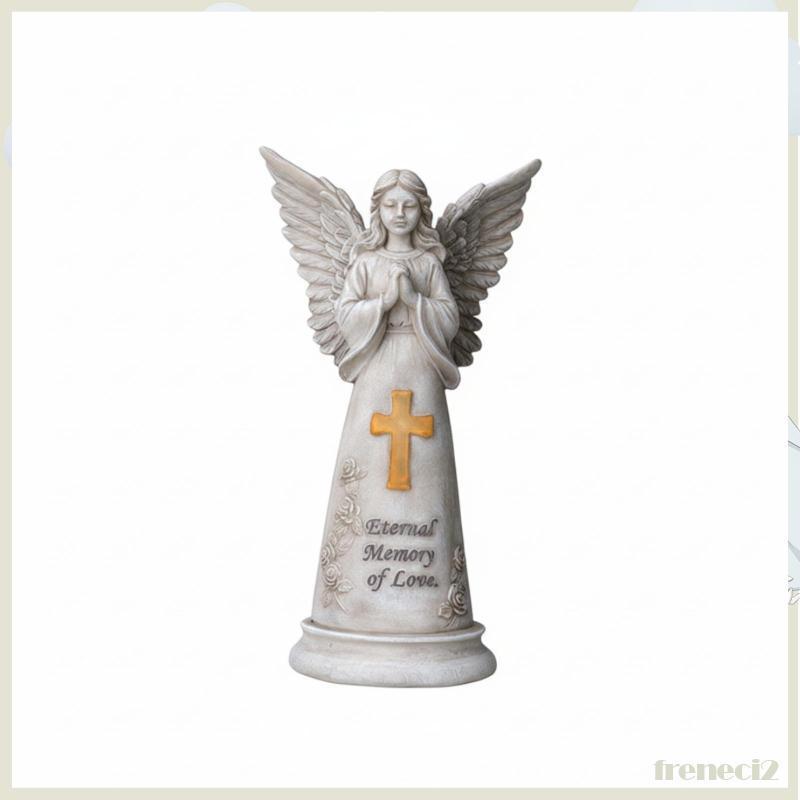 [Freneci2] Estátua De Anjo Iluminada Com Luz Memorial Orando Resina De Painel Solar Em Relevo Para Famílias , Túmulo , C
