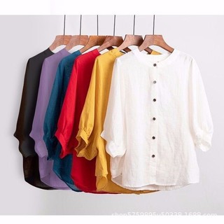 Primavera outono novo estilo camisa de linho de algodão roupas femininas manga lanterna Retro arte topo tamanho grande s