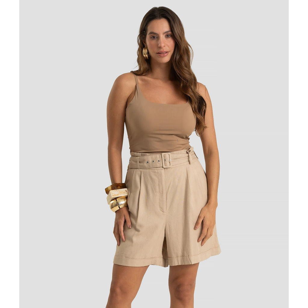 Shorts Feminino Com Cinto Viscolinho Dianna Marrom