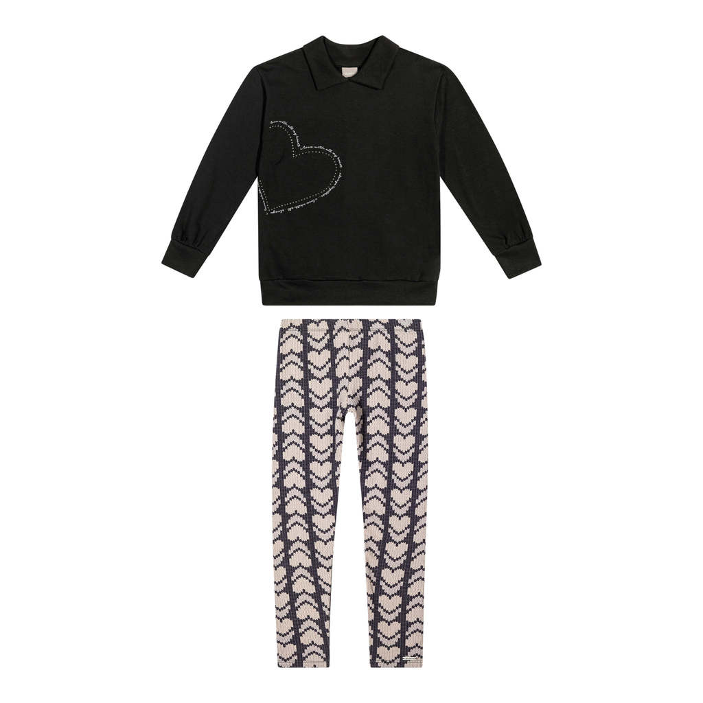 Conjunto Infantil Menina Coração Strass Colorittá Preto