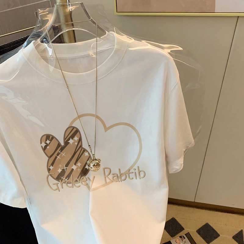 [Camiseta Premium Algodão Puro]LA Plus Size Unissex-Oversized Confortável Estilo Casual Camiseta Tecido Respirável#F74