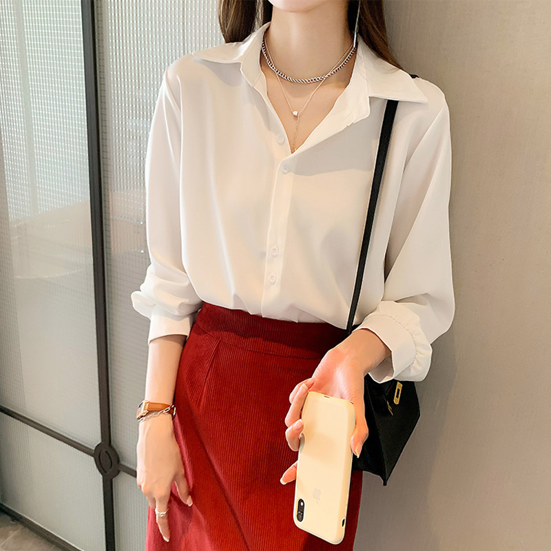 Camisa de Chiffon feminina de manga comprida versão coreana primavera outono feminina solta moda estilo ocidental máquin