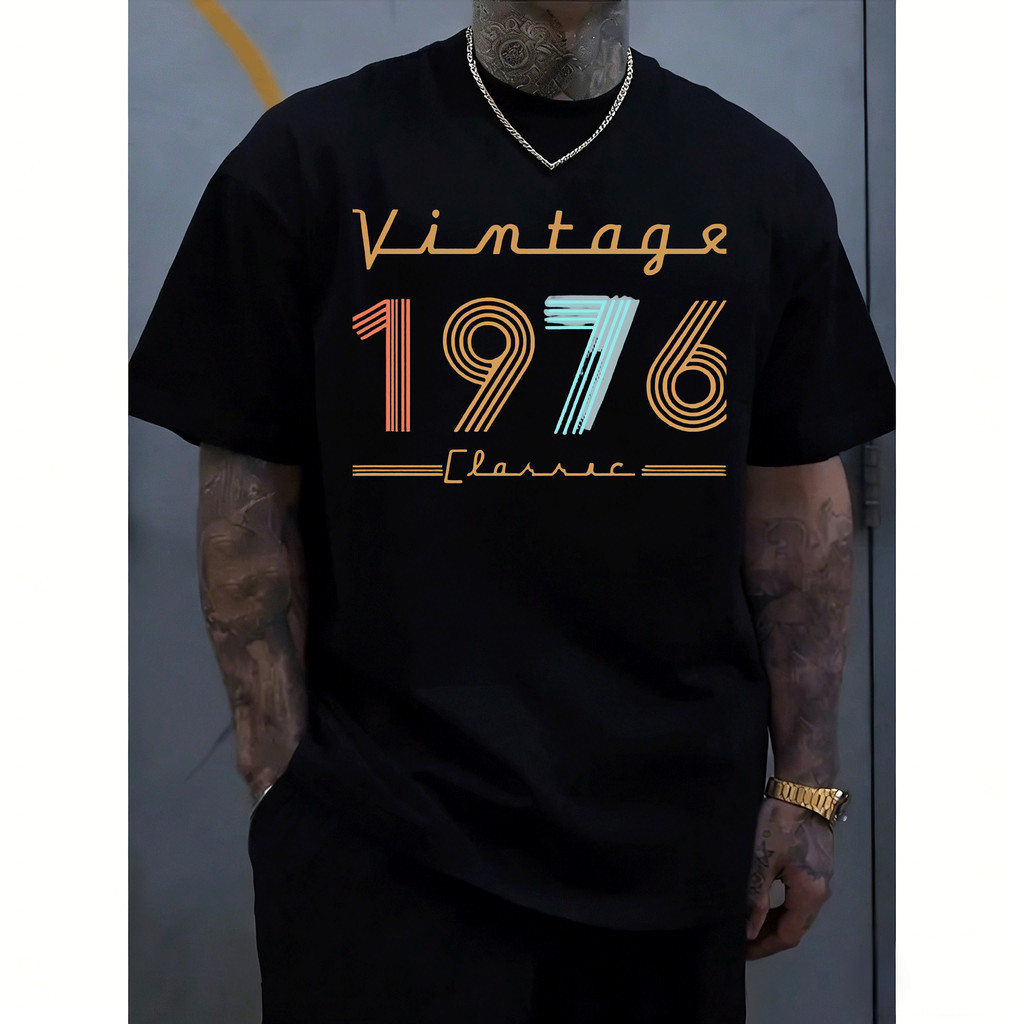 [Camiseta Premium em Algodão Puro]VOR Camiseta Masculina Vintage 1976 Estampa Clássica Adulto Curta Manga Verão