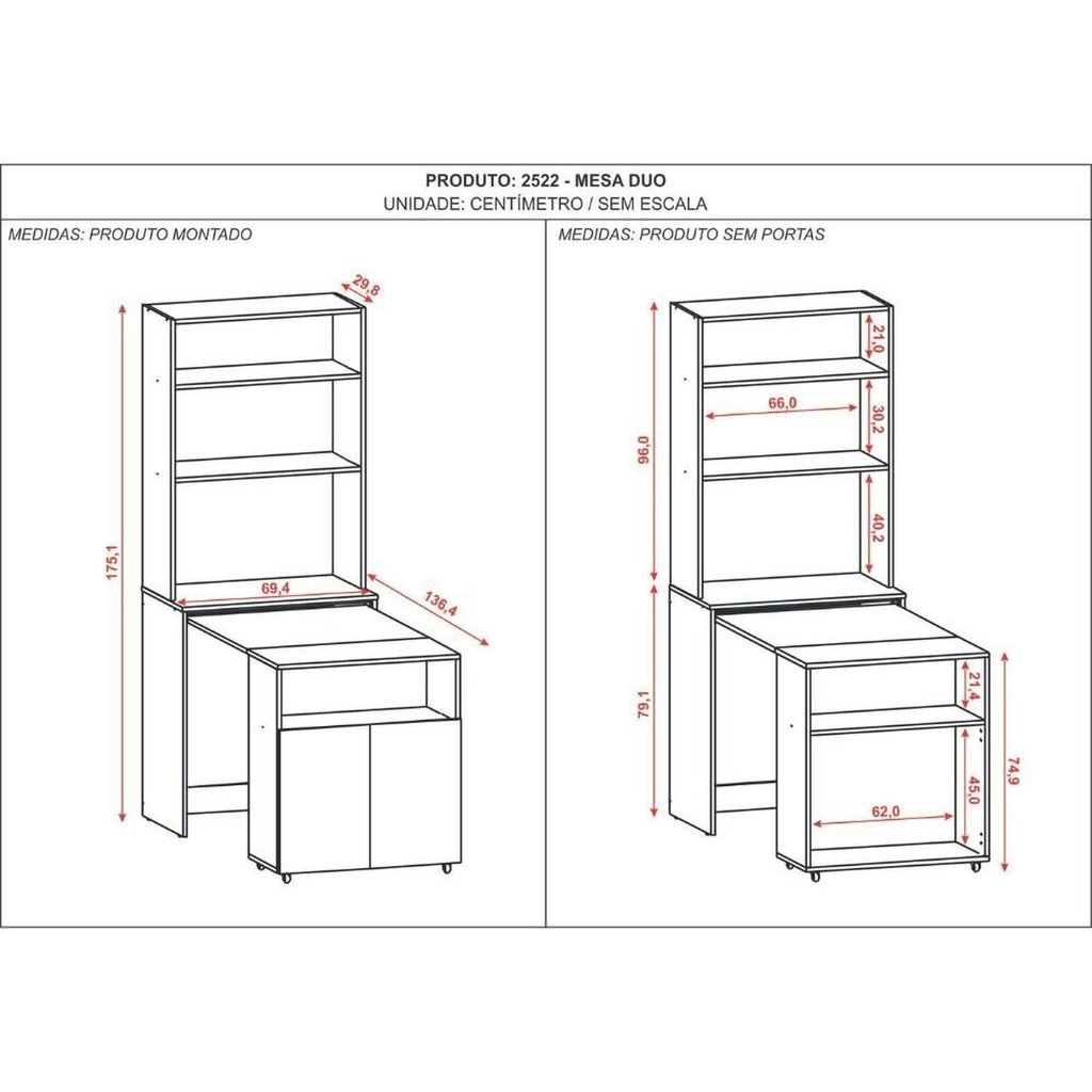 Armário com Escrivaninha Retrátil 69,4cm Duo Branco Branco · foto 2