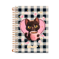 Caderno Colegial 10 Matérias 160 Folhas Cute Cat - CADERSIL Capa:Xicara