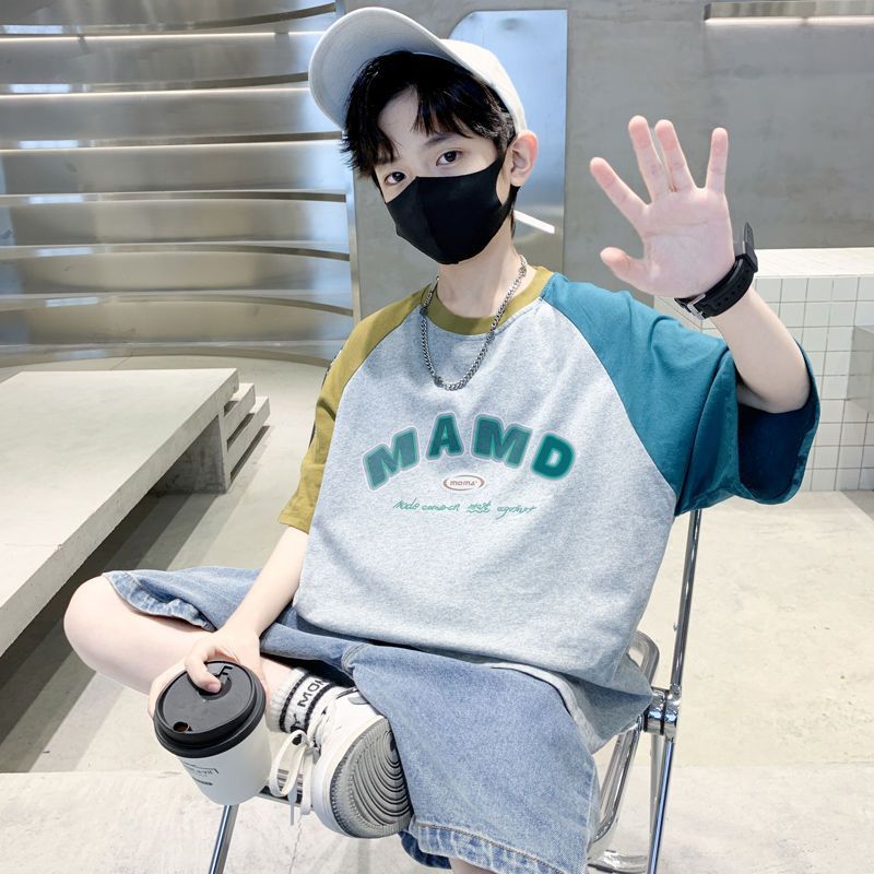 Meninos puro algodão de manga curta camiseta 2025 verão novo estilo crianças meninos médio grande crianças puro algodão 