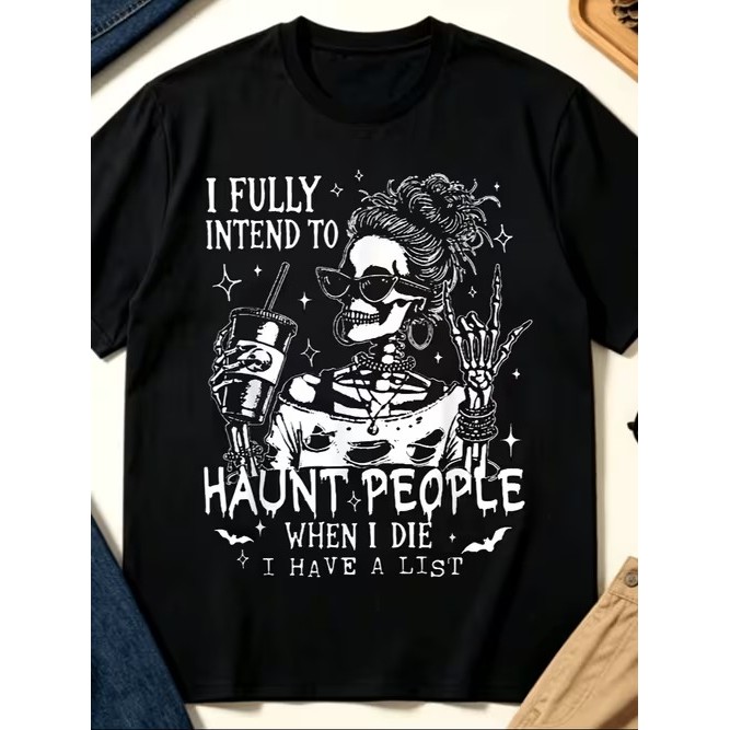 Camiseta Feminina Manga Curta Estampada Esqueleto Divertida Confortável Moderna Estilosa Casual Moda Verão Tendência