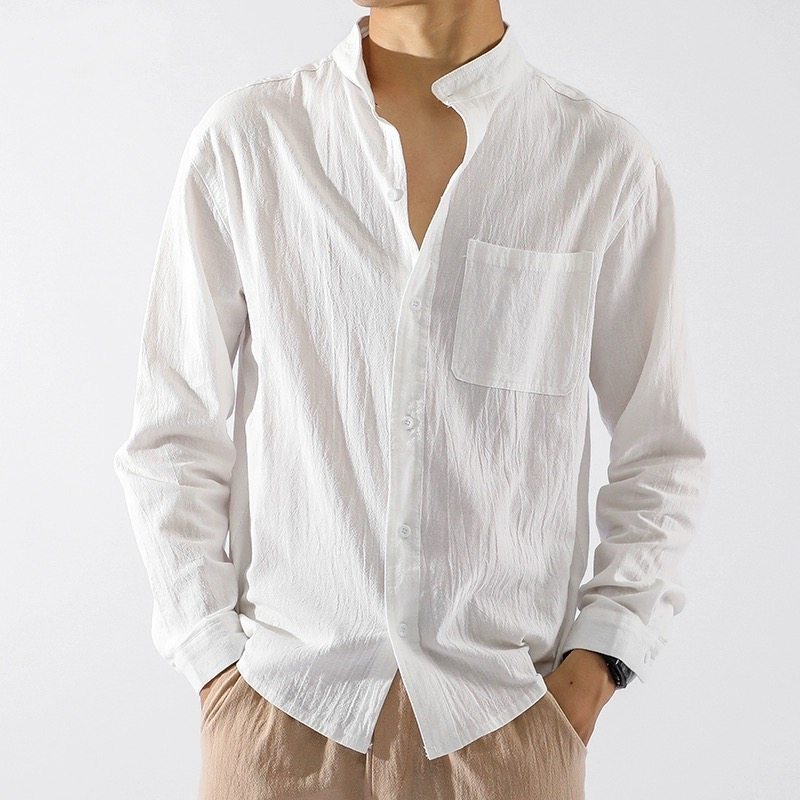 100% camisa de linho masculina manga longa solta Casual algodão linho camisa masculina puro algodão polegada camisa cor 