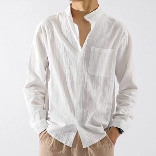 100% camisa de linho masculina manga longa solta Casual algodão linho camisa masculina puro algodão polegada camisa cor 